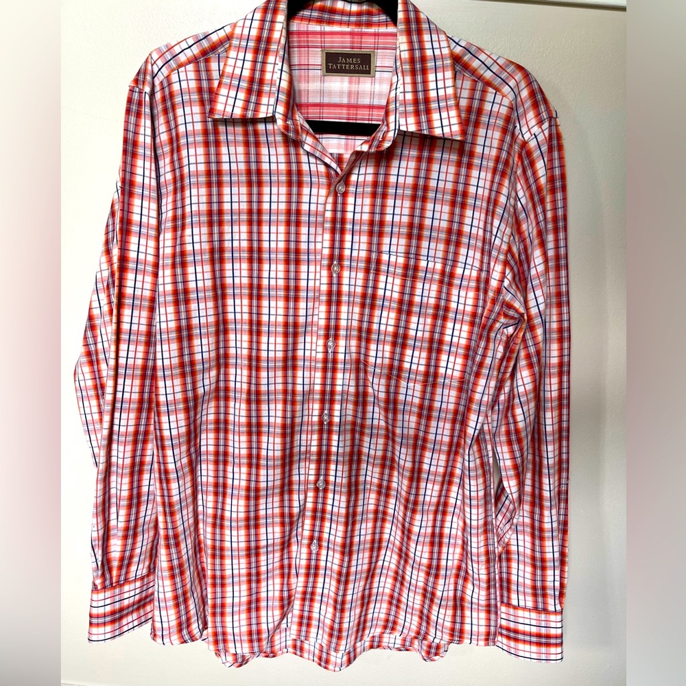 James Tattersall mens plaid button down shirt L